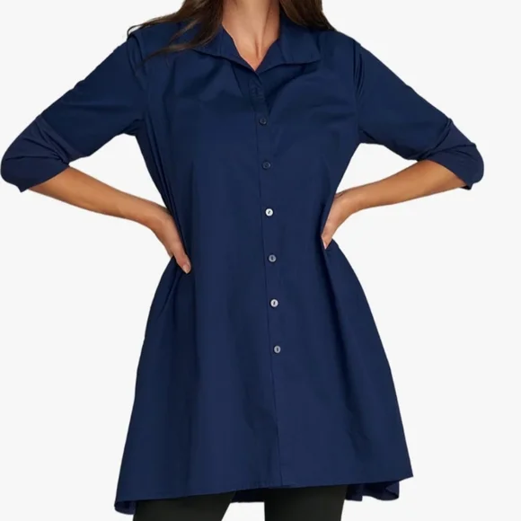 Stella Carakasi (Size S) Navy Blue 100% Hemp Button Down Front Tiburon Tunic Top - Picture 13 of 15